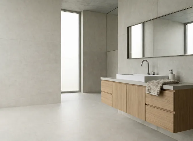 Bathroom vanity sink with a professional plumbing installation and clean finished lines.